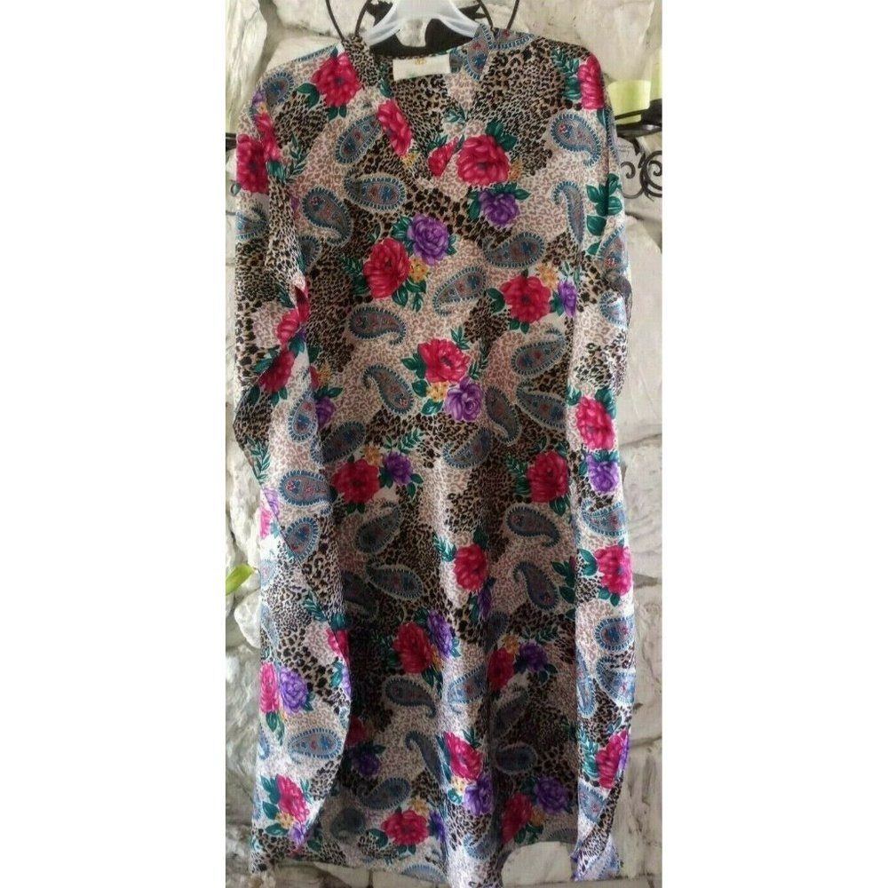 Vintage Stan Herman Women's Caftan Maxi Dress Mumu OS One Size Leopard Paisley